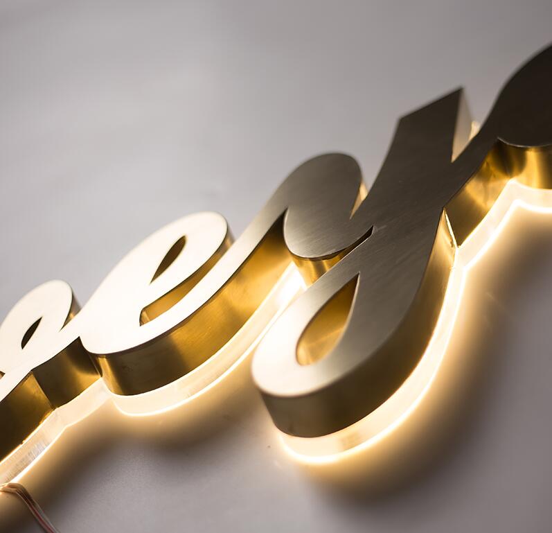 不銹鋼電鍍鈦金拉絲背發光字形象背景墻定做發光門頭招牌字廣告字